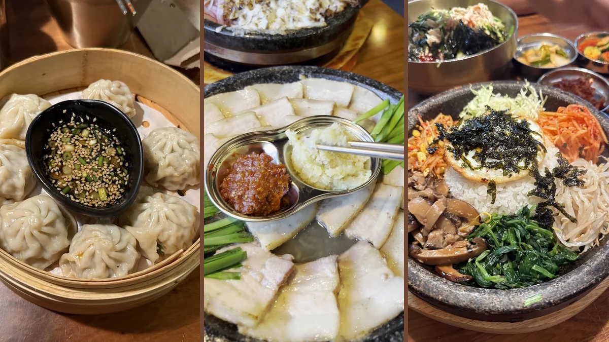 Shared plates in a cozy restaurant setting.
