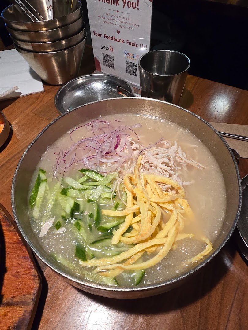 Hot soups and rice dishes served together.