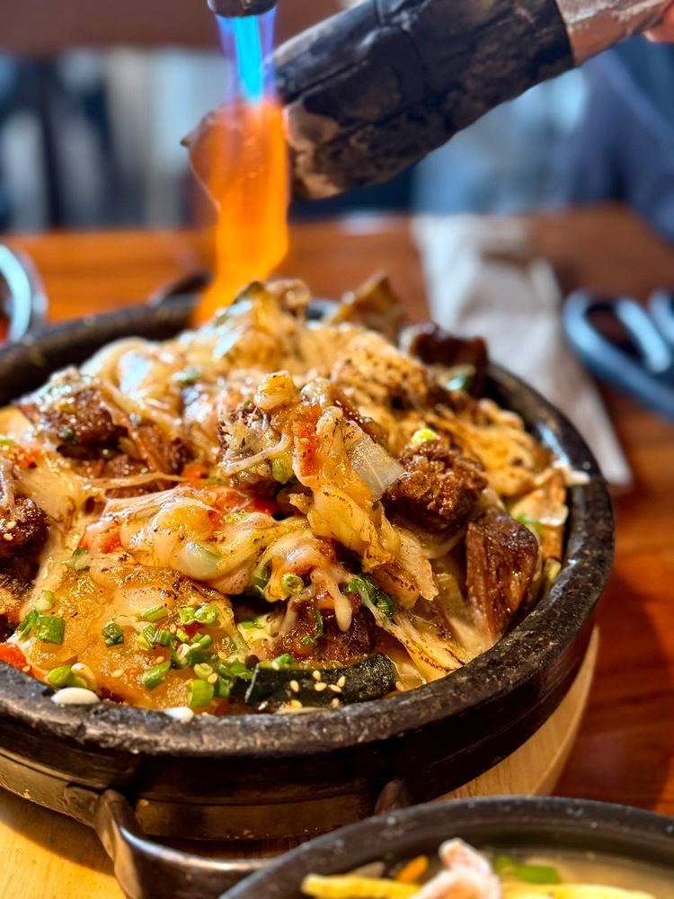 Korean comfort food on a casual table.