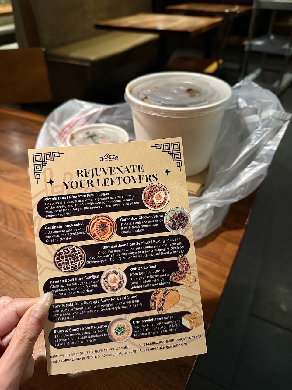 Printed menu with soups, katsu, and hot stone bowls.